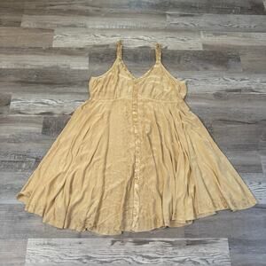Vintage 90s Seventh Avenue Gold Rayon Embroidered Fairycore Midi Dress Size 2X